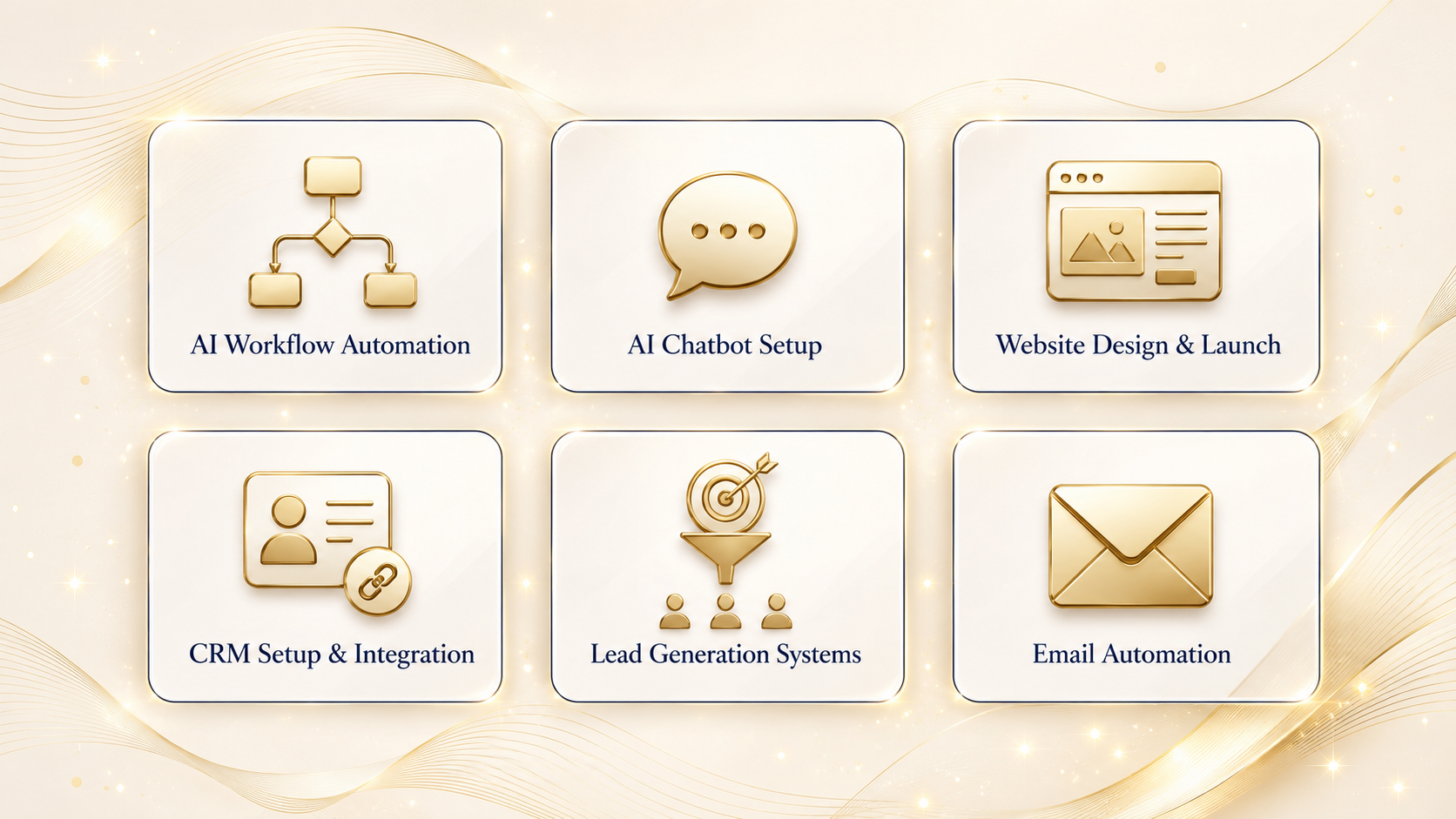 IdaLink.ai services: AI Workflow Automation, AI Chatbot Setup, Website Design & Launch, CRM Setup & Integration, Lead Generation Systems, Email Automation